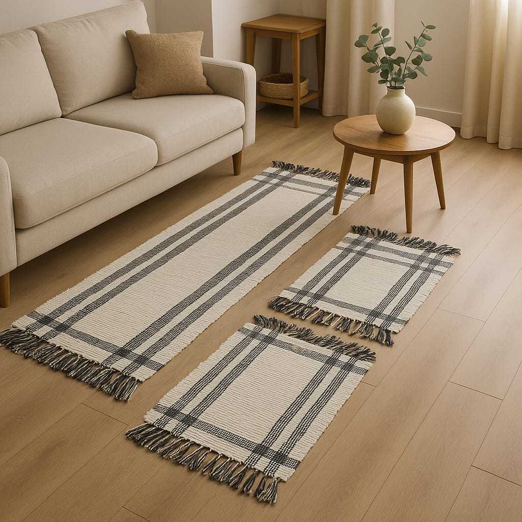 Tapete para Cozinha Sala Banheiro 3 peças Algodao Jogo com Passadeira Rustico Classico Cinza