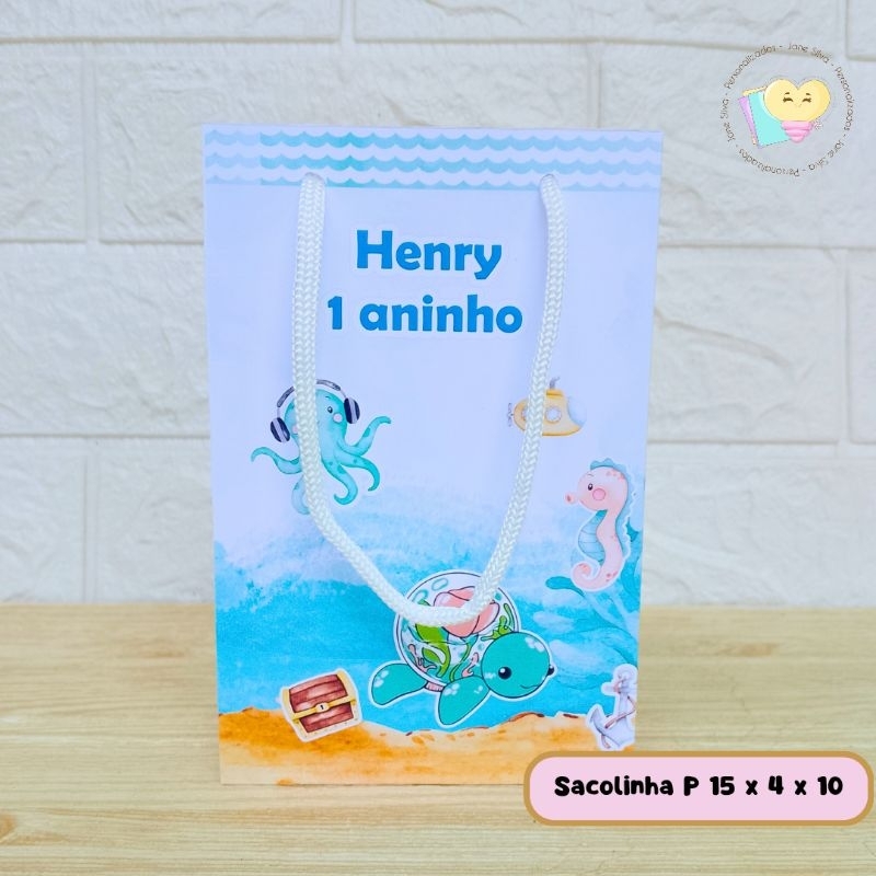 Sacolinha Personalizada Fundo do Mar Menino - Lembrancinha - Festa infantil - Aniversário / PEGUE E MONTE