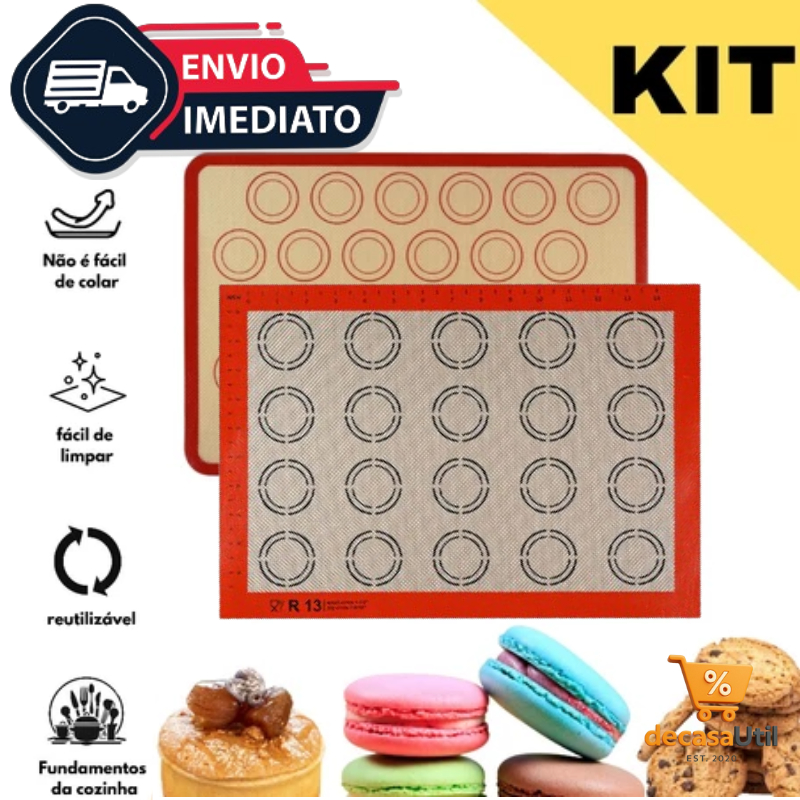 Kit Tapete De Silicone E Fibra De Vidro Culinário 40x30cm Pode usar no Forno Casa