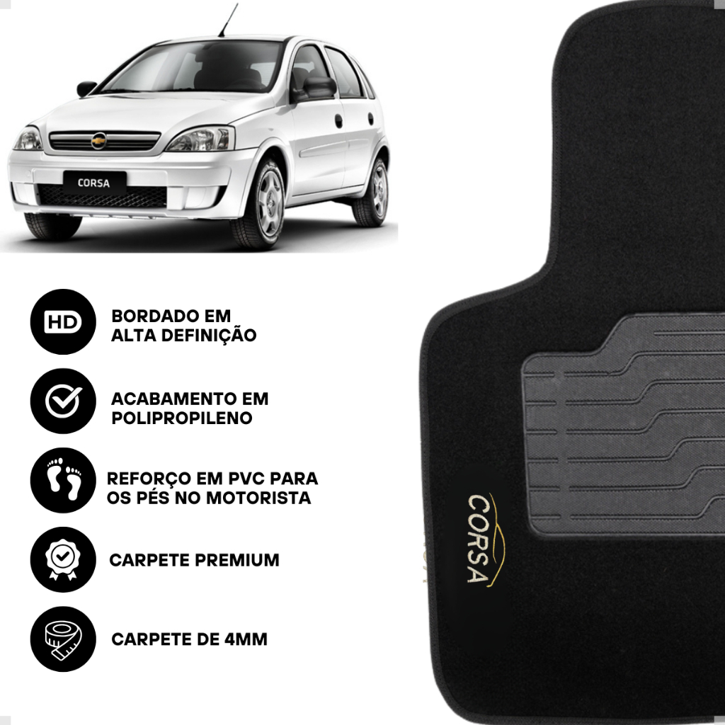 Detalhes do Jogo Tapete Carpete Corsa 2002 a 2014 Bordado