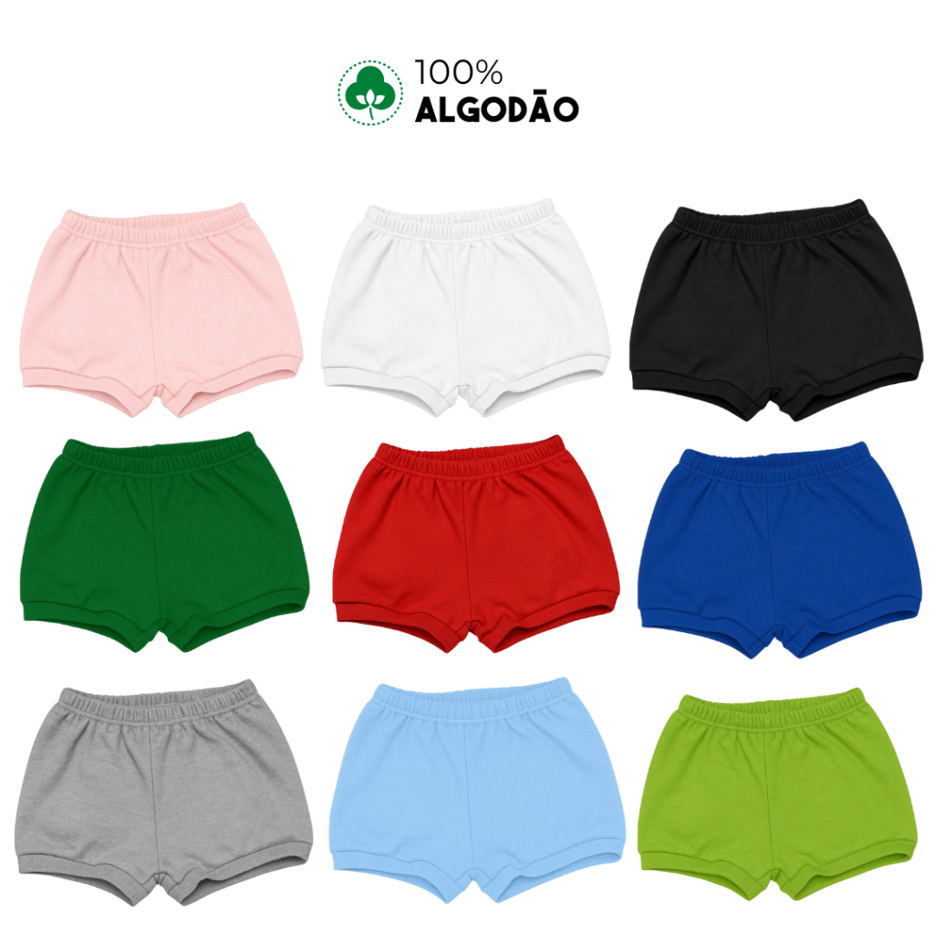 Short Liso para Bebe Menino e Menina Infantil 100% Algodão 1 Unidade