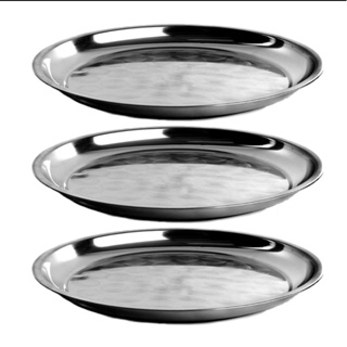 3 Bandejas Redondas 30cm Aço Inox Grande Servir Cozinha Culinária Multiuso Culinária em Oferta na Shopee
