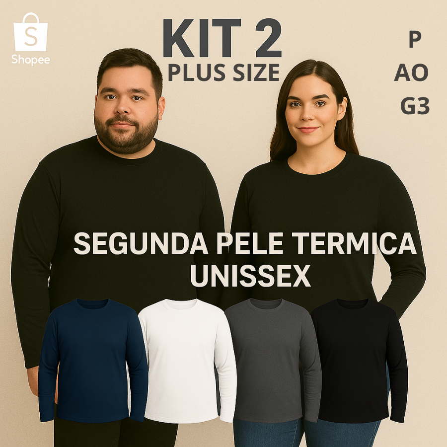 KIT 2 Blusa Unissex Plus Size Térmica Proteção Uv 50+ Segunda Pele Malha Fria P ao G3