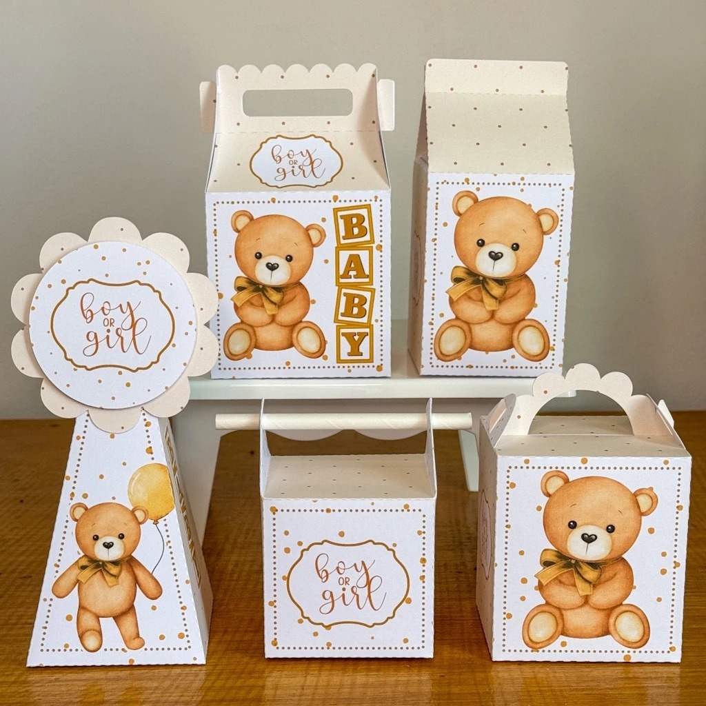 KIT FESTA chá revelação neutro Personalizado Pegue e Monte Ursinho Lembrancinhas - Caixinha Personalizadas