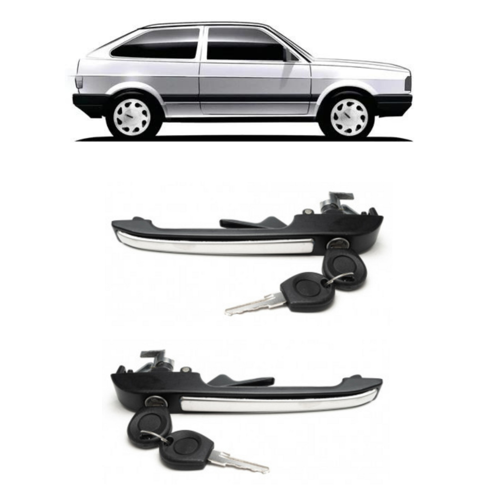 PAR de Maçanetas Puxador Externa com FRISO METAL/ZAMAC com chaves para Gol Quadrado Saveiro Parati Voyage em Oferta na Shopee