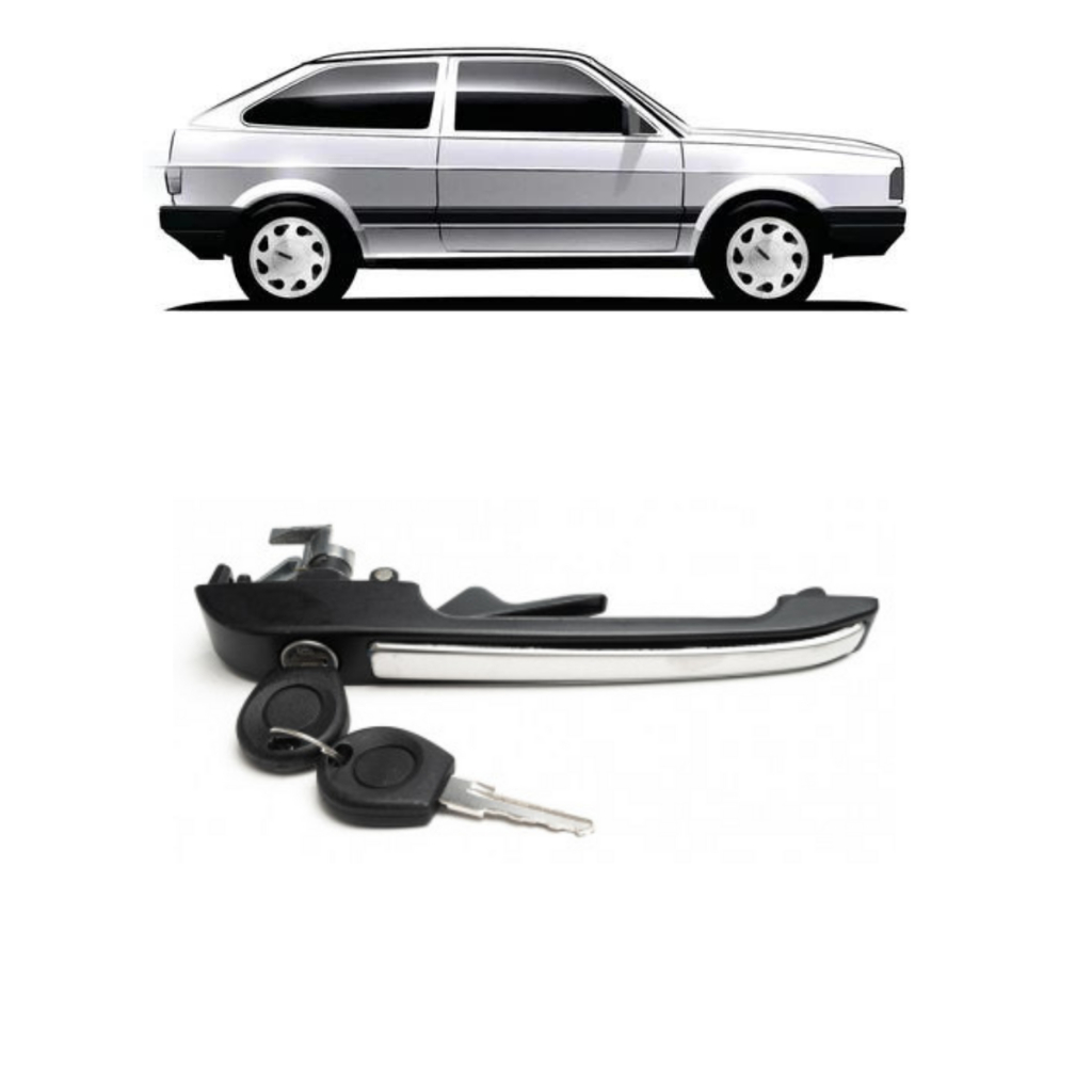 Maçaneta Puxador Externa Gol Quadrado, Com chave e friso METAL/ZAMAC (INOX) em Oferta na Shopee