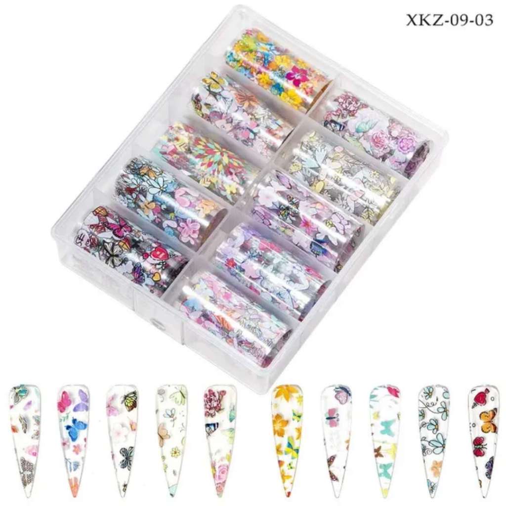 Kit C/ 10 Rolos nail Foil Unhas Decorado Com borboletas ~c&s bazar ~