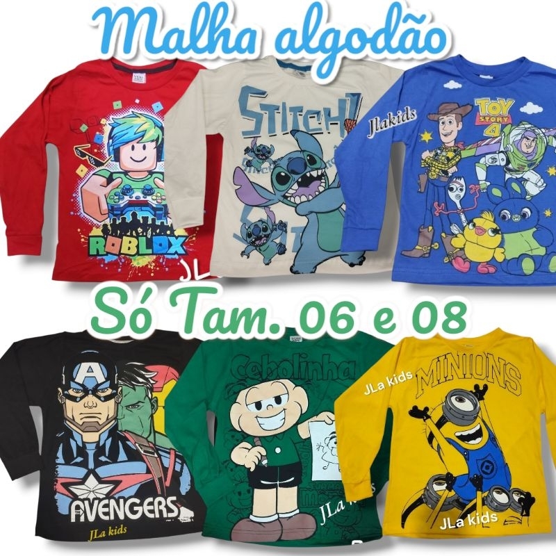 manga longa infantil 100% algodão (AQUI SÓ TAM.06 e 08 ) em Oferta na Shopee