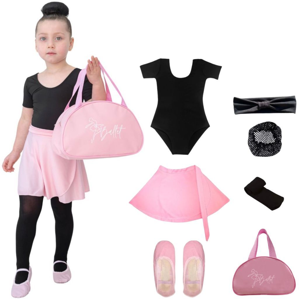 Kit Completo7 Itens Preto e Rosa Com Bolsa Ballet Rosa
