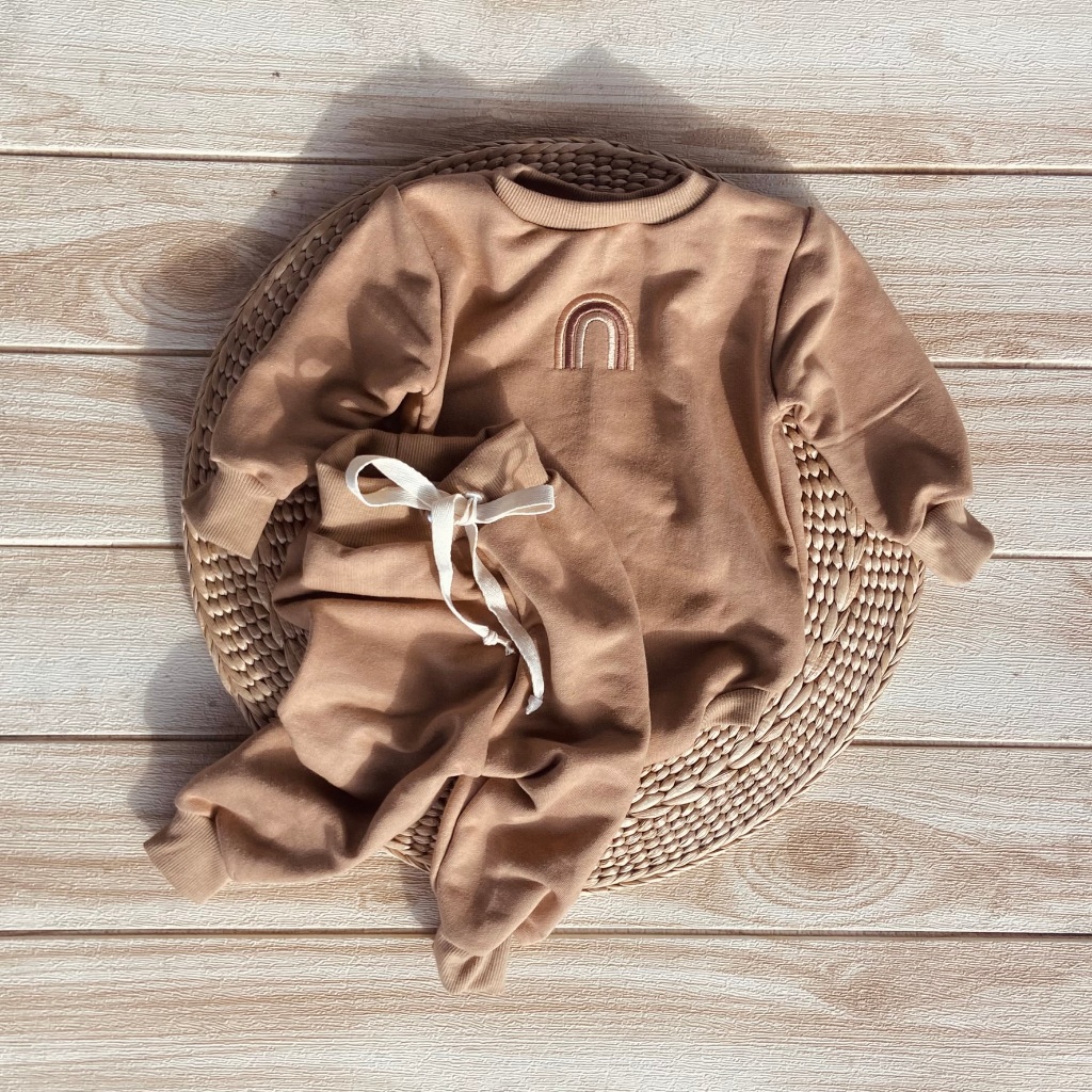 Conjunto Moletom Felpado Macio Bebê Arco Iris Boho Bordado Inverno Outono Menina Menino