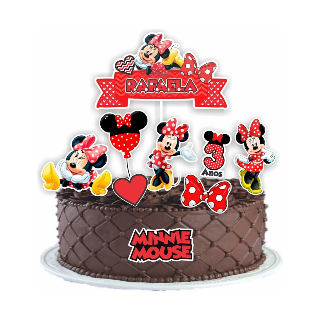 Topo Topper de Bolo Minnie Mouse Disney Personalizado Qualidade Premium em Oferta na Shopee