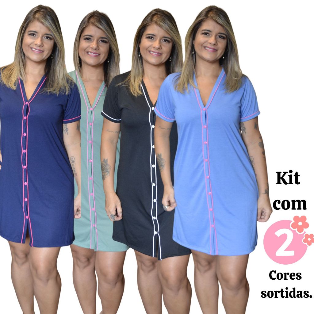 Kit com 2 Camisolas Amamentação Meia Manga com Botões Cirúrgica Blogueirinha em Malha Cor ...