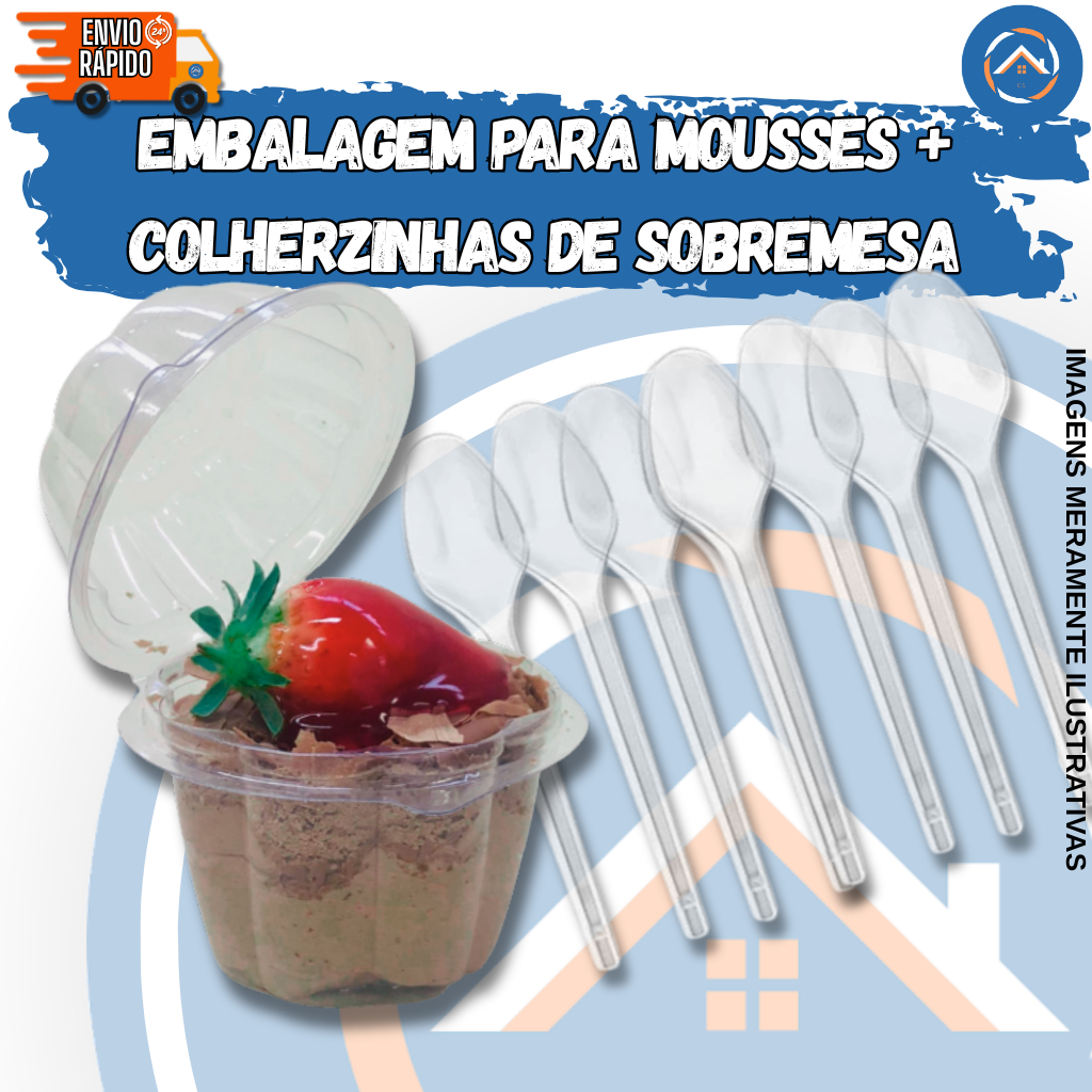 KIT MOUSSE 110ML + COLHERES TRANSPARENTES – Delicadeza e Praticidade para Suas Sobremesas! em Oferta na Shopee