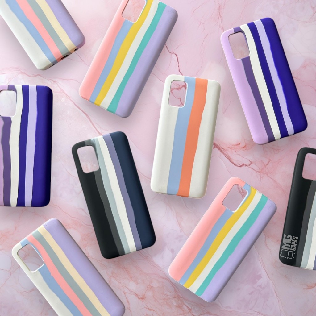 Capinha Arco Íris Samsung A02 A02s A52 Capa Case Silicone Liquido Aveludada Colorida