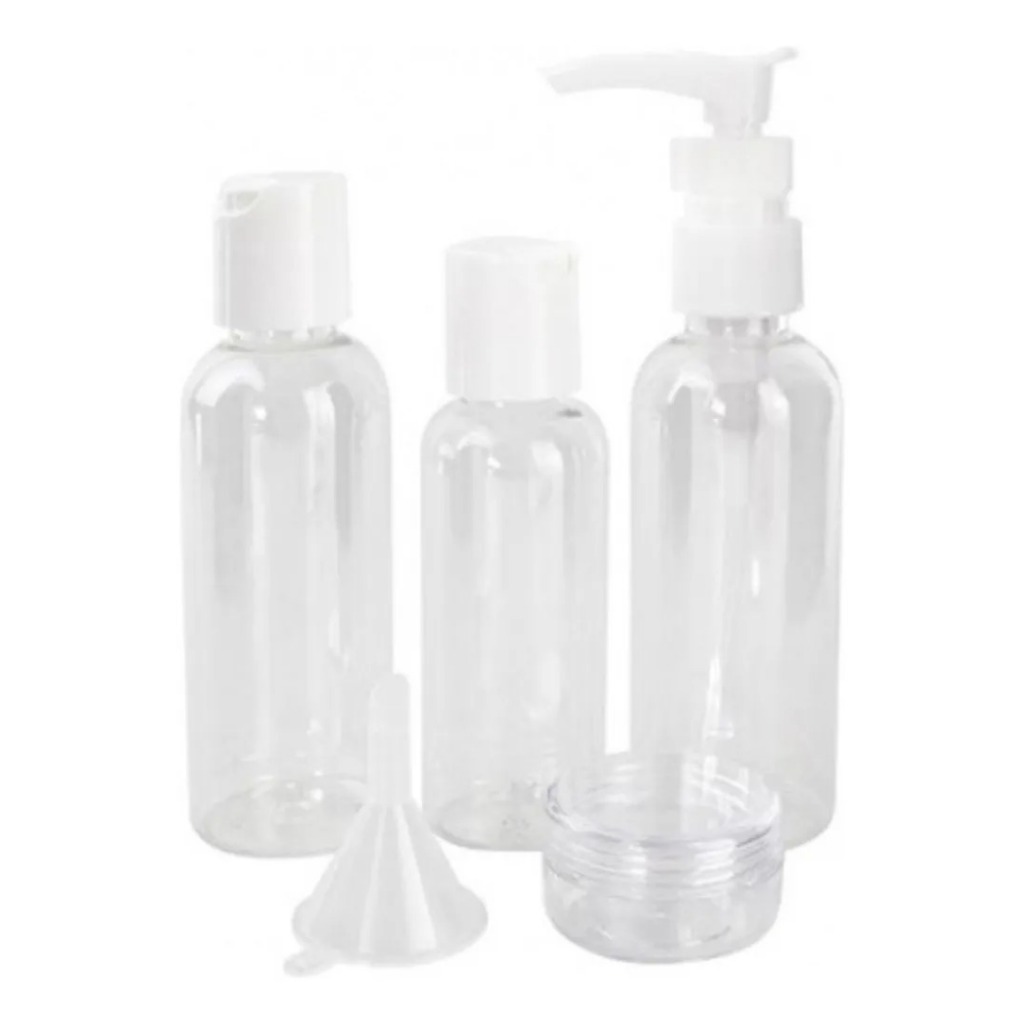 Kit Viagem 4 Frascos e Mini Funil P/ Shampoo Creme Sabonete em Oferta na Shopee