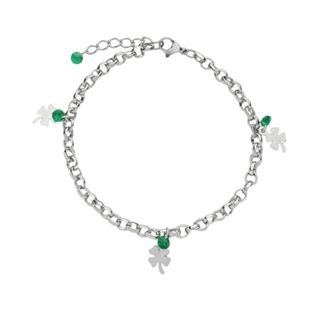 Pulseira em aço inox com pingentes de trevo + zircônia verde emerald. Ajuste com extensor, brilho que não escurece em Oferta na Shopee