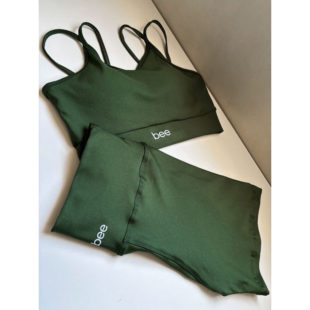 Roupa de Academia Feminina Fitness Treino Conjunto Short Top Cós Alto Premium