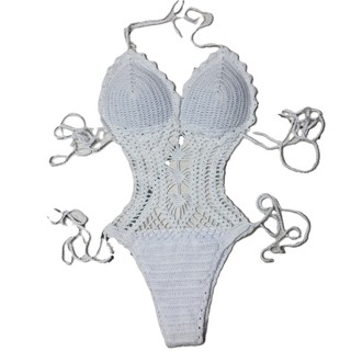 Maiô Body de Crochê Feio a Mão Ajustável Moda Praia Feminina Crochet Casual Boho Luxo Mulher Menina