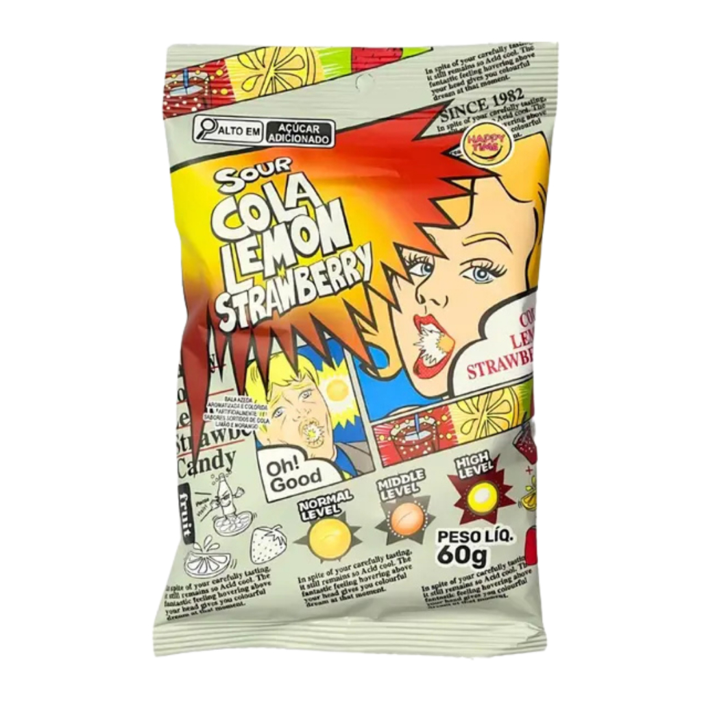 Bala Super Azeda Sour Mix 3 Sabor Sortidos Happy Time 60g