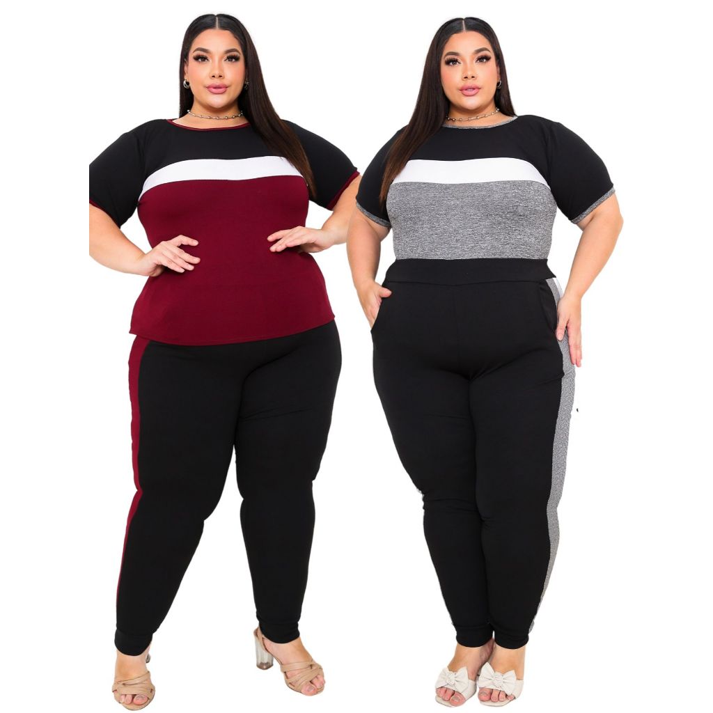 Kit 2 Conjunto Plus Size Feminino Inverno Calça Blusa Manguinha 42 ao 54 - Tecido Crepe Calça Feminina Plussize S em Oferta na Shopee