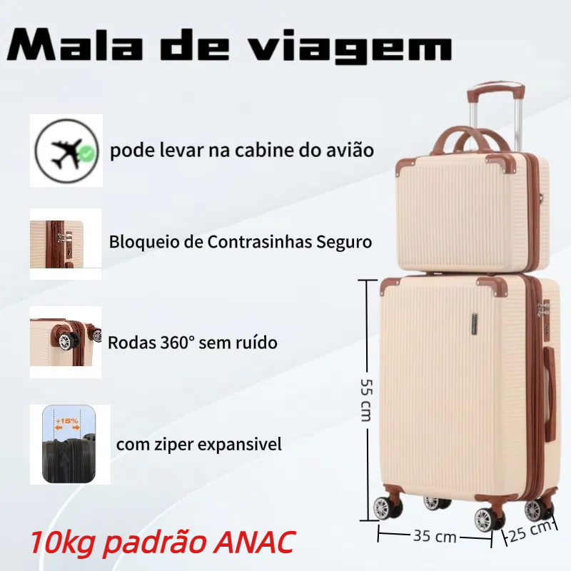 kit de Mala De Viagem 10 KG 9KG  4 Roda Gira 360 Grau Fibra + Frasqueira  novo2024  codigo...