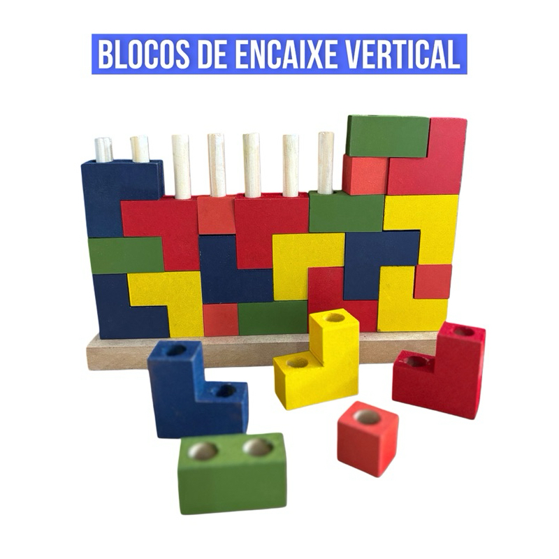 Blocos de encaixe vertical 25 peças tetris quebra cabeça vertical em madeira blocos de montar