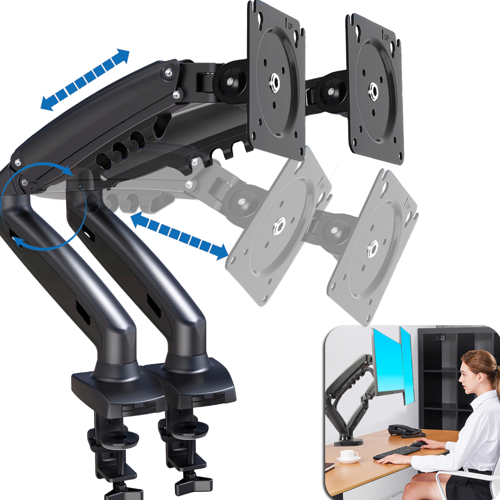 Suporte 2 Monitores Duplo de Mesa Articulado Tela 17 a 27 Polegadas Ajustável