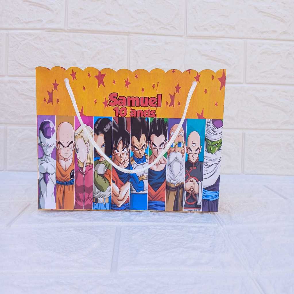 Pegue e Monte Sacolinha personalizada Dragon boll, Lembrancinha, Festa infantil, Sacolinha Surpresa 14X18.