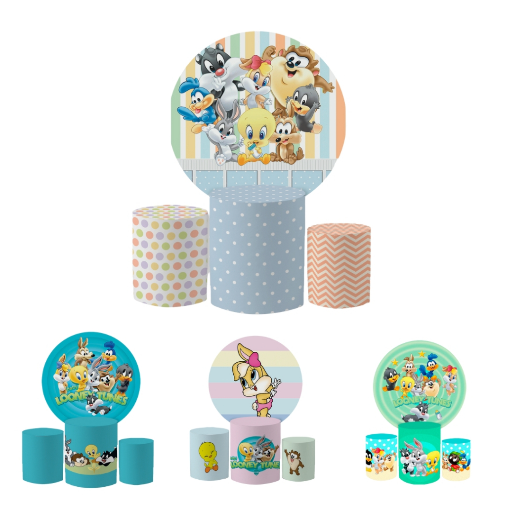 Kit Capas Festivas Para Painel e Cilindros Looney Tunes Aniversario Decoração Lançamento em Oferta na Shopee