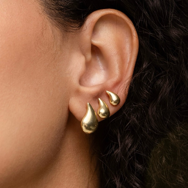 Trio de Brincos Gota D'Água Banhados a Ouro 18k Ou Prata 925