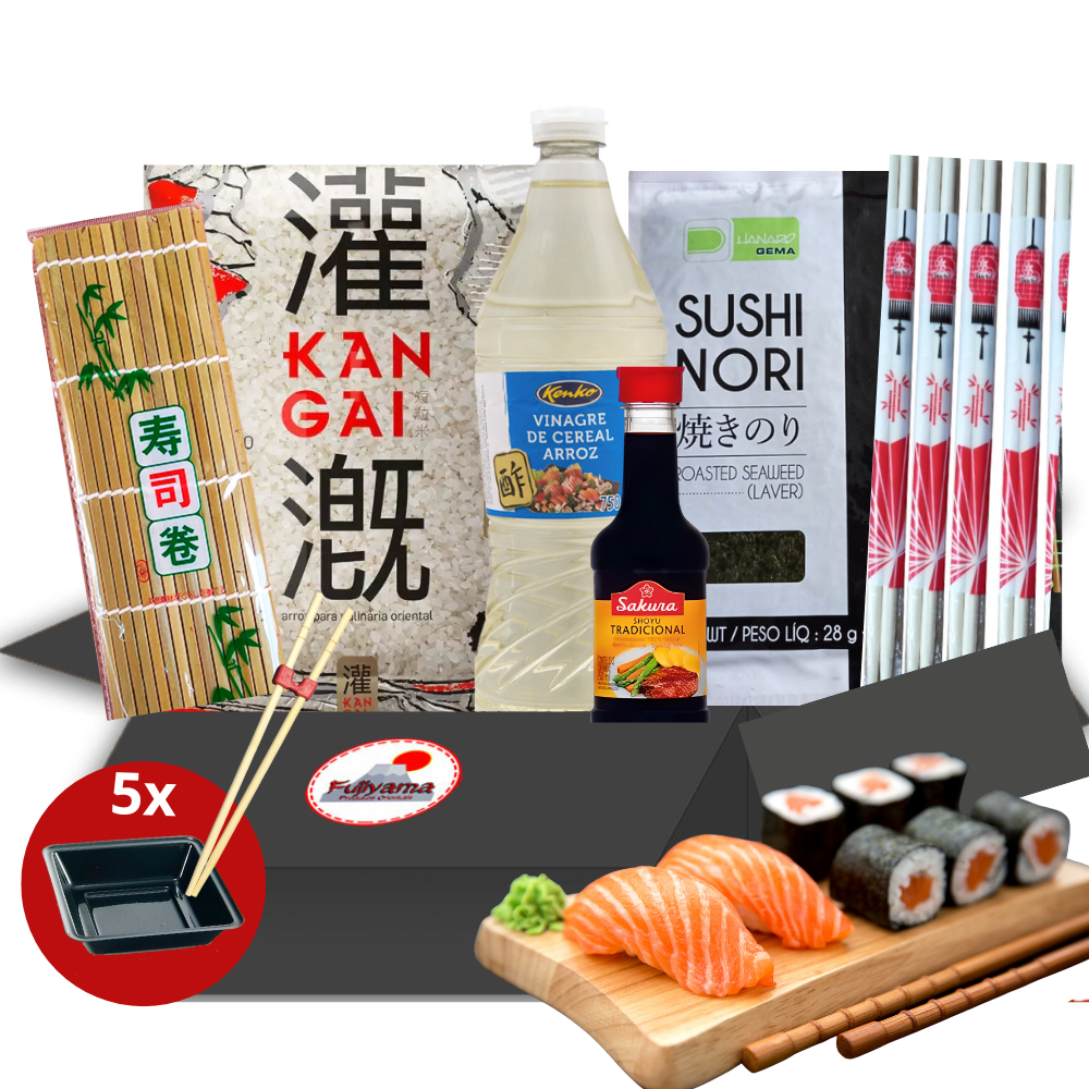 Kit Básico Econômico Sushi Arroz Grão curto , Alga 10 folhas, Esteira,  Shoyu 150ml, Vinagre Sakura