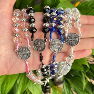 Terço São Bento Cristal com detalhes em Prata Lindo em Oferta na Shopee