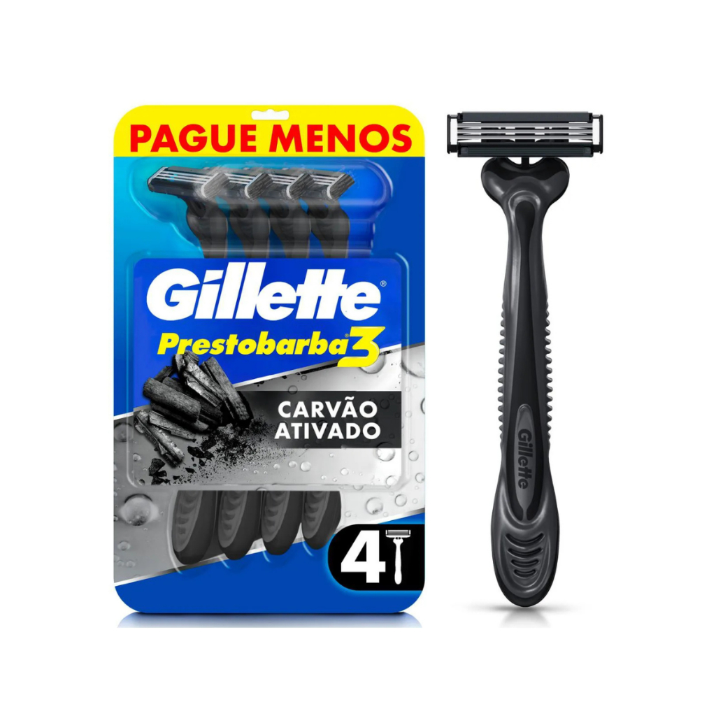 Aparelho De Barbear Gillette Prestobarba3 Charcoal Com 4 Unidades Blister - Beauty