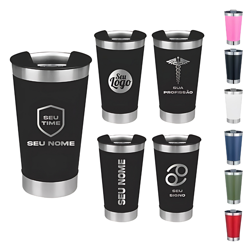 Imagem Copo Térmico Personalizado 473ml com Abridor - Time, Logo, Profissão, Signo ou Desenho