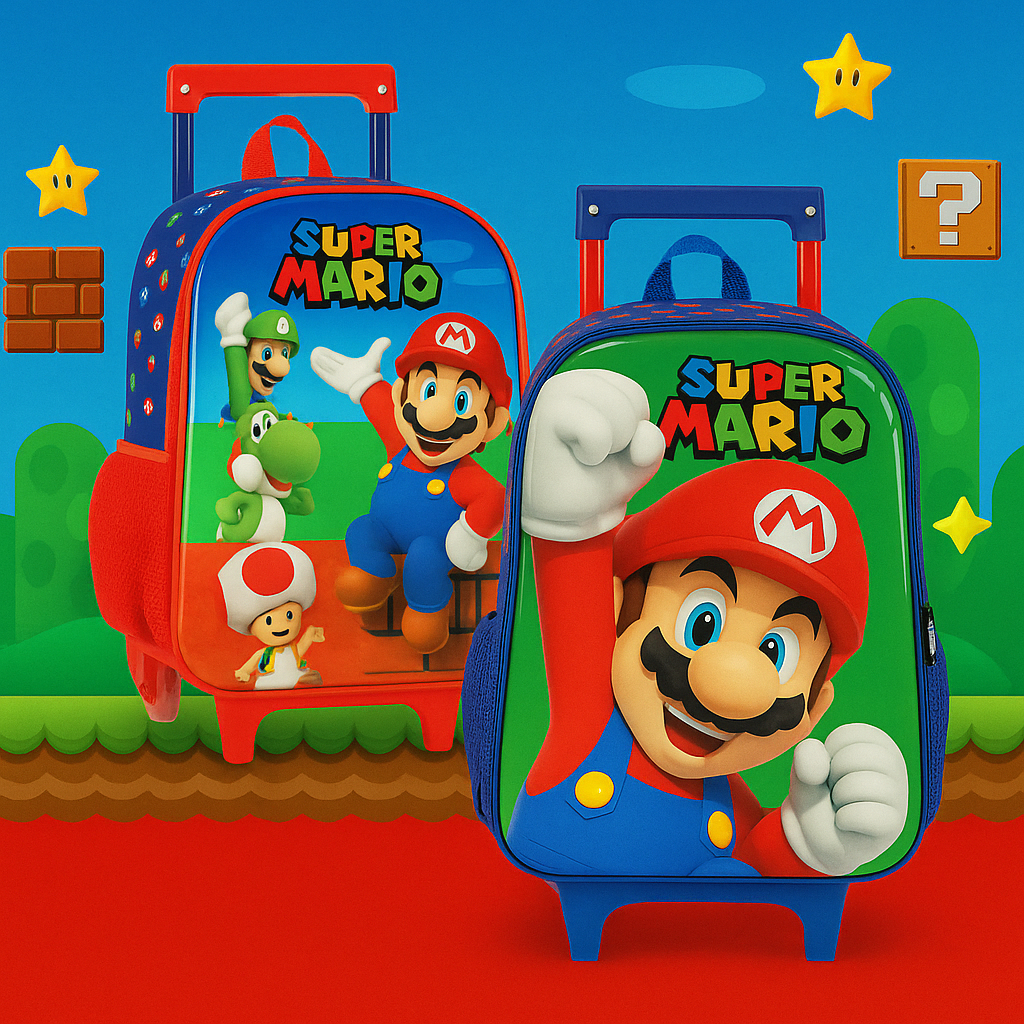 MOCHILA DE RODININHA SUPER MARIO / LUXCEL / SUPER NINTENDO