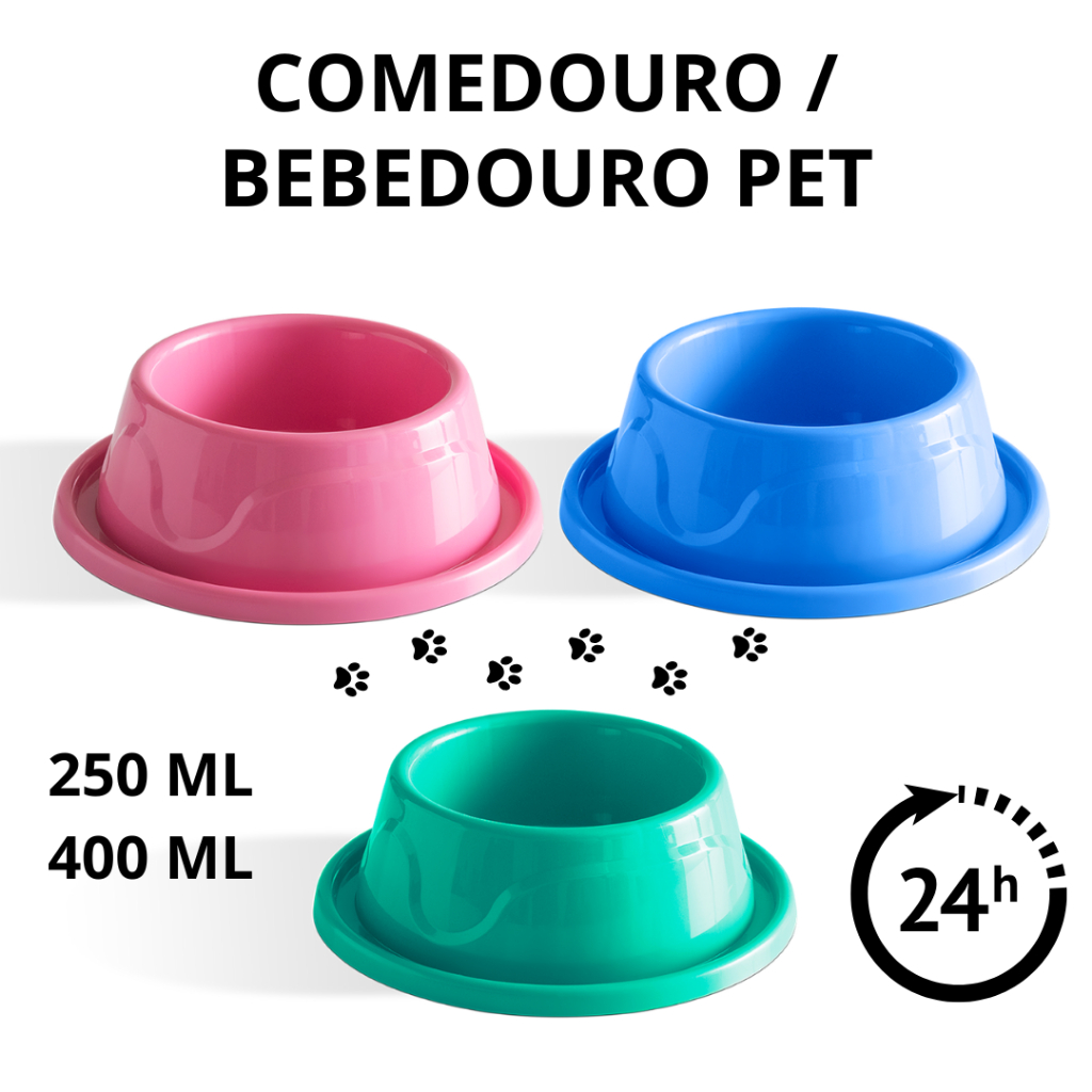 Comedouro e Bebedouro Pet com Borda Antiformiga 250 ml e 400 ml Unitário, Kit com 2 ou 5 Unidad