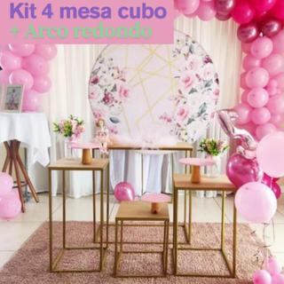Kit 4 Mesa Cubo para Decoração de Festa + Arco Redondo 1,50 mts em Oferta na Shopee