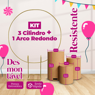 kit 3 Cilindro Mdf + Arco Redondo Ferro Desmontavel 1,50 em Oferta na Shopee