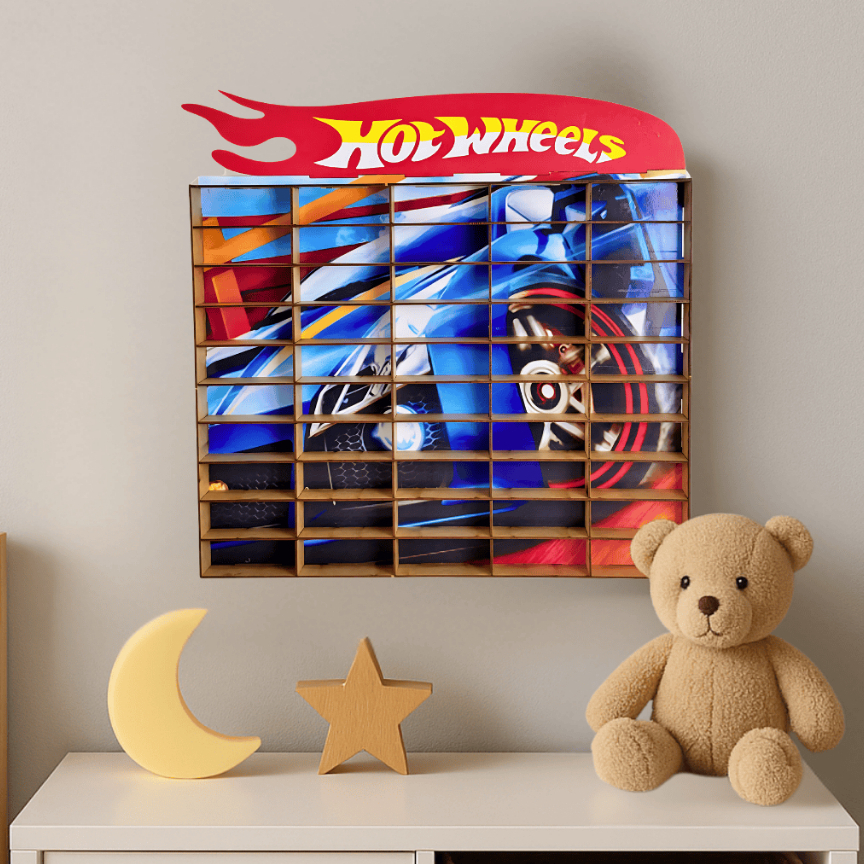 Organizador de Coleção Carrinhos Hot Wheels Expositor Em Madeira MDF