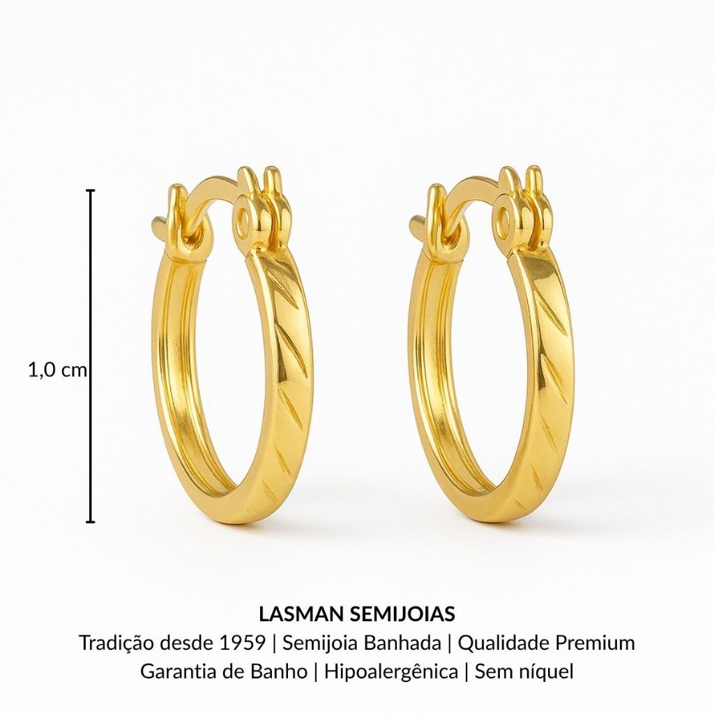 Brinco Argolinha Infantil Com Fecho Estampada Antialérgico Banhado A ouro18k