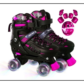 Patins Infantil 4 Rodas Menina ARCO IRIS Com Luz De Led Patins COM /SEM Kit Proteção em Oferta na Shopee