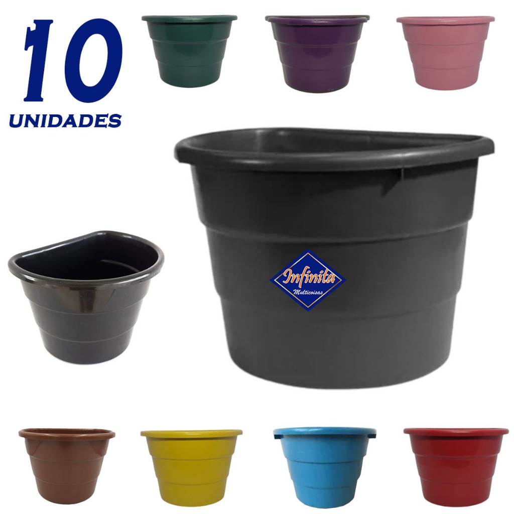 Kit 5 a 10 Vasos para plantas parede Arandela cuia meia lua plástico 3,3L