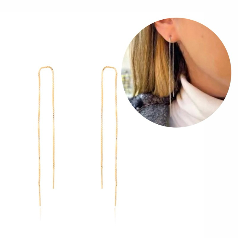 Brinco Fio Pendurado Semijoia Ouro 18k em Oferta na Shopee