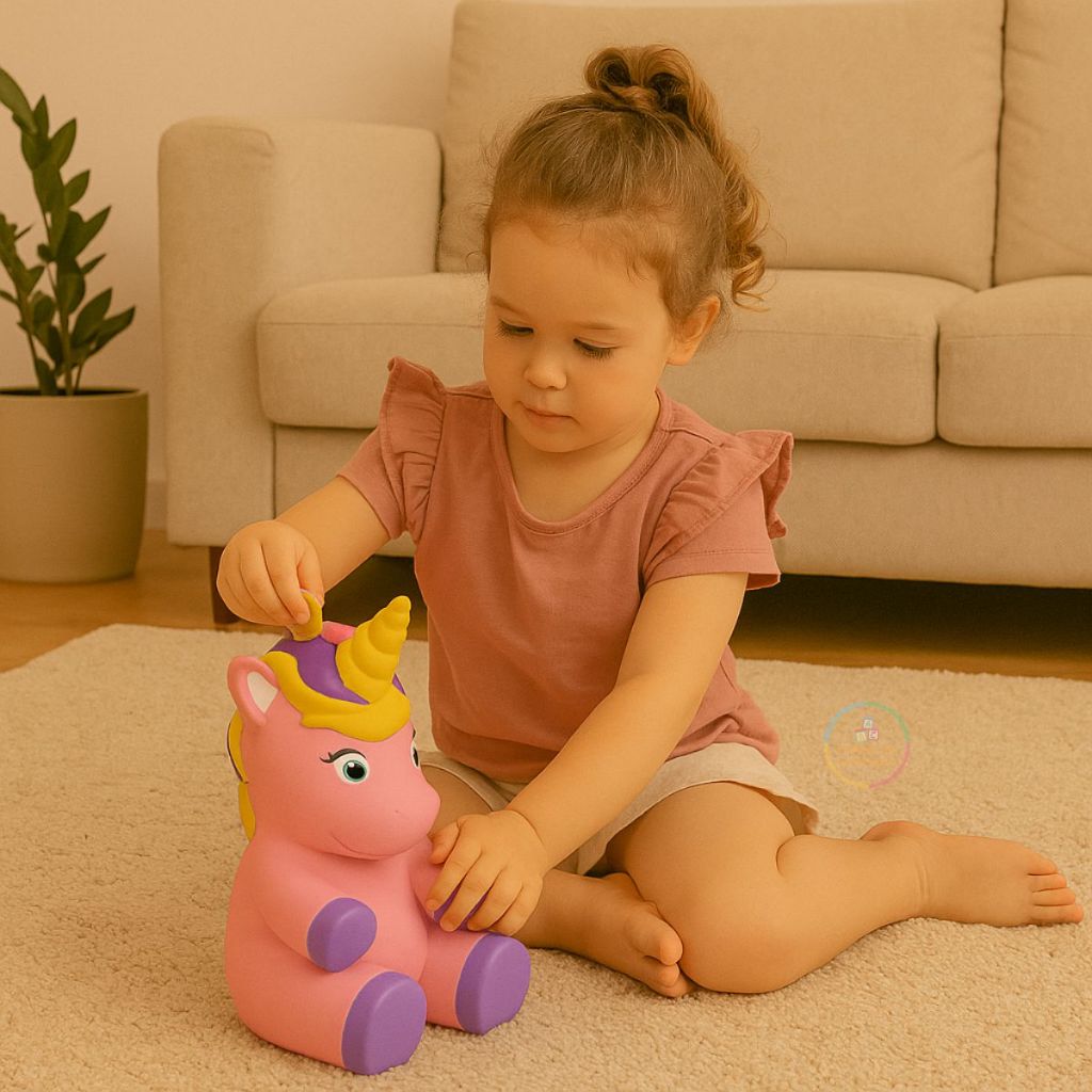 Brinquedo Unicornio Cofrinho  Cofre Porta Moeda Dinheiro Infantil Criança Em Vinil