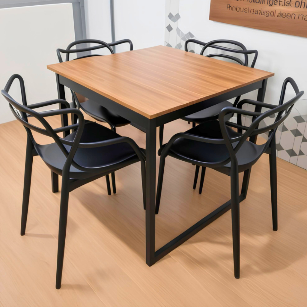 Mesa de Jantar com 4 cadeiras Industrial 80x80cm MDF  - Perfeita para Cozinha e Sala de Ja...