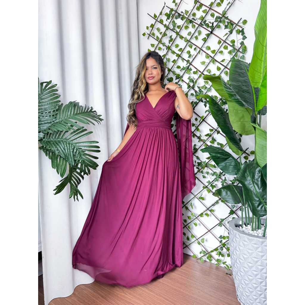 vestido festa longo tule liso ideal para madrinhas de casamento formatura.convidadas 2cps(liso) em Oferta na Shopee