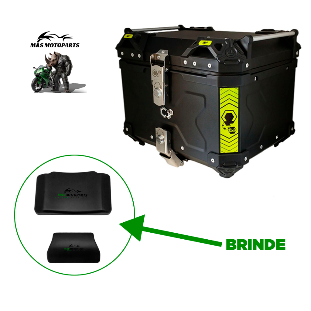 Kit Baú Alumínio 45l Moto + Encosto Bauleto - Universal Para Todas as Motos - Baú Traseiro