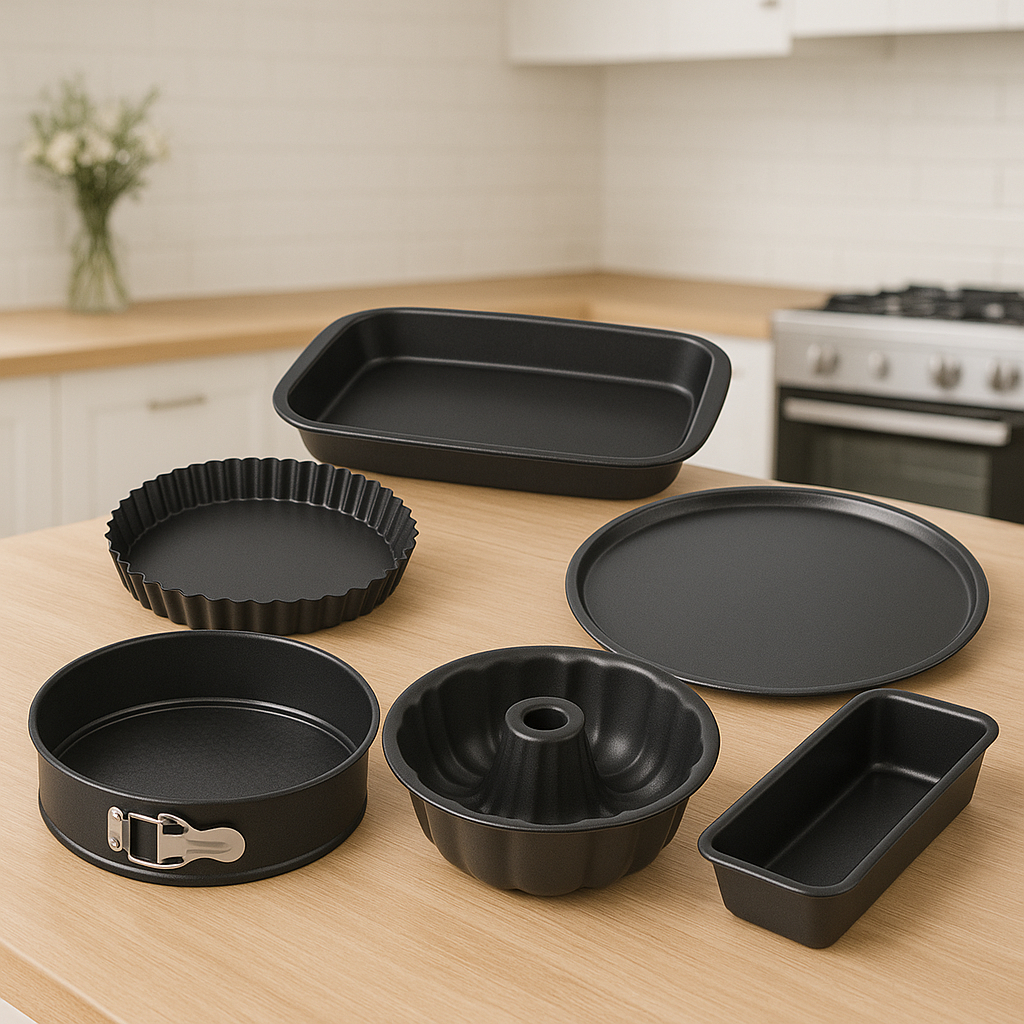 Conjunto 6 Formas Pão Bolos Tortas Assadeira Pizza Fundo Removível Antiaderente Aço Carbon...