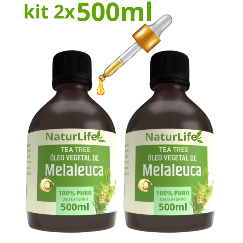 Óleo de Melaleuca 500ml 100% Puro Vegetal 2x Potes - Micose, Fungos, Oleosidade, Infecção Massagem -Cosméticos