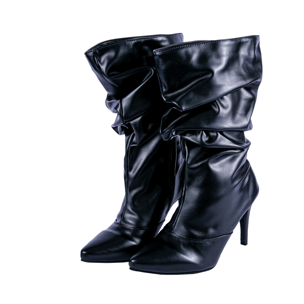 Bota Feminina Cano Médio Slouchy Enrugada Salto Fino Preta Estilosa 1714 ULTIMAS NUMERAÇÕES PROMOÇÃO